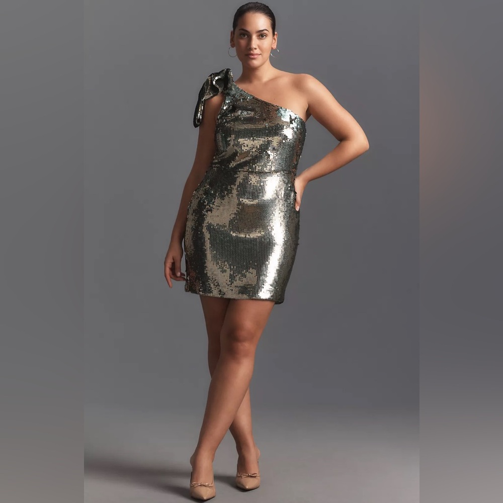 Anthropologie Maeve One-Shoulder Sequin Mini Dress